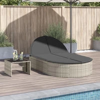 vidaXL Doppel-Sonnenliege mit Auflagen Beige Poly Rattan