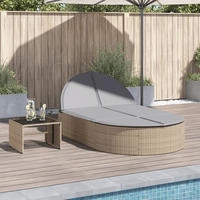 vidaXL Doppel-Sonnenliege mit Auflagen Beige Poly Rattan