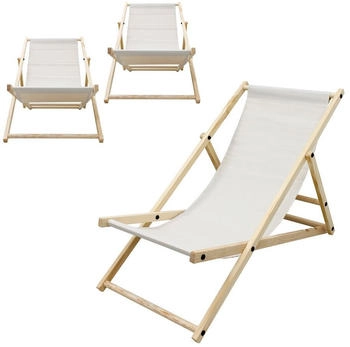 ECD Germany 3x Liegestuhl klappbar aus Holz Beige (490015293)
