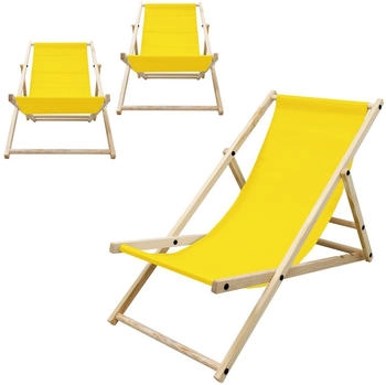 ECD Germany 3x Liegestuhl klappbar aus Holz Gelb (490015298)