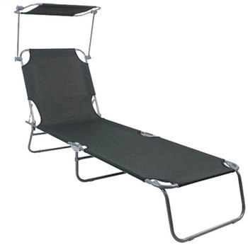 Mojawo Doppelliege 3-Bein Gartenliege Campingliege Schwarz 186x55x24cm Sonnenschutzdach