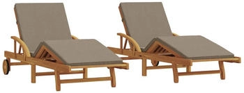 vidaXL Gartenliege Sonnenliegen 2 Stück mit Kissen und Rädern Taupe nholz 2 St. Braun (Naturfinish)/Taupe
