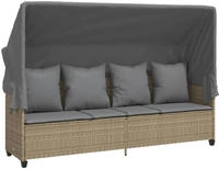 vidaXL Sonnenliege mit Dach und Kissen Beige Poly Rattan