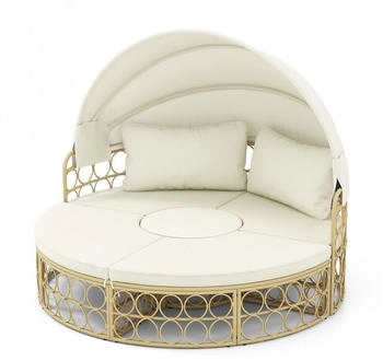 Costway Sonneninsel outdoor mit Dach & Kissen rund Lounge Set Rattan