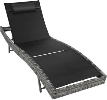 TecTake Rattan Sonnenliege Moana grau-meliert 211.00 x 69.00 x 94.00 cm (404873)
