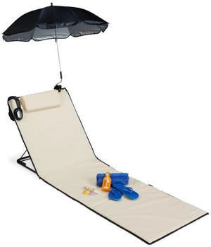 Relaxdays Gepolsterte Strandliege XXL mit Sonnenschirm beige (10026477_127)