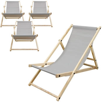 ECD Germany 4er Set Liegestuhl Klappbar Hellgrau Holz (490015326)