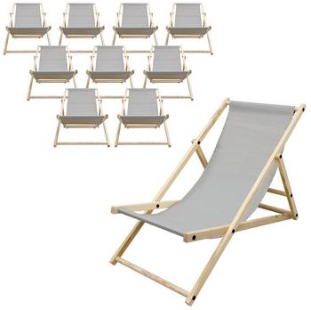 ECD Germany 10er Set Liegestuhl Strandliege Sonnenliege Gartenliege Klappstuhl Holz Hellgrau (10x IP-1303)