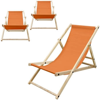 ECD Germany 3er Set Liegestuhl Strandliege Sonnenliege Gartenliege Klappstuhl Holz Orange (3x IP-1094)