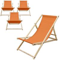 ECD Germany 4er Set Liegestuhl klappbar Orange Holz, verstellbar 3 Positionen bis 120