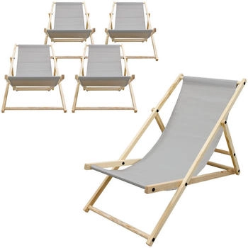 ECD Germany 5x Liegestuhl klappbar aus Holz Hellgrau (490015327)