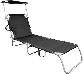 Spetebo Gartenliege Campingliege 3-Bein mit Dach - dunkelgrau Stück 1 St. Liege Relax Sonnenliege mit 4-fach verstellbarem Rückenteil dunkelgrau