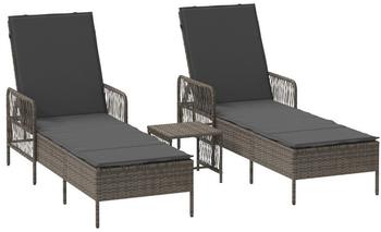 vidaXL Gartenliege Sonnenliege Set Set aus 3 Grau und Dunkelgrau PE Rattan 3 St.