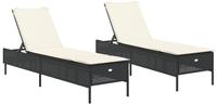 vidaXL Sonnenliegen mit Auflagen 2 Stk. Schwarz Poly Rattan