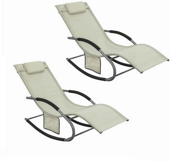 SoBuy Gartenliege OGS28x2 2 st Sonnenliege 2 Personen Liegestuhl Gartenliege wetterfest utdoor Beige