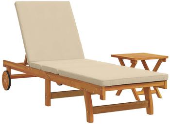 vidaXL Gartenliege Roll-Sonnenliege mit Tisch und Kissen aus massivem nholz 2 St.