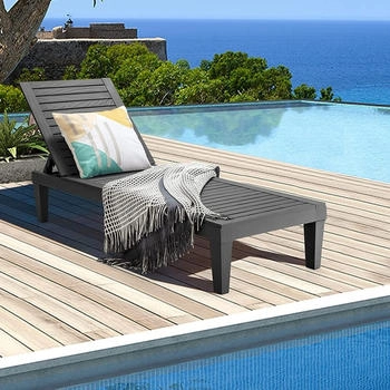 Costway Gartenliege wetterfest 5-stufig Verstellbar 180kg 190x57,5x29cm Schwarz