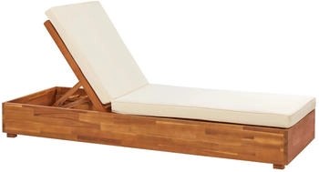 Beliani Gartenliege Akazienholz Heller Holzfarbton mit Auflage weiß verstellbar Fanano (394513)