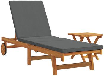 vidaXL Gartenliege Sonnenliege mit Rollen Tisch und Kissen Massivholz 2 St.