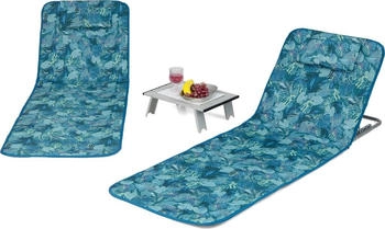 Costway Gartenliege mit 2 Strandliege & Beistelltisch verstellbar Türkisblau