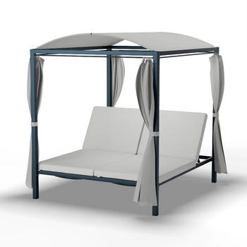 Blumfeldt Doppelliege Eremitage Double XL Sunbed Sonnenbett Sonnenschutz Set Sonnenbett Garten zwei Personen R&uuml;ckenlehnen verstellbare Vorh&auml;nge