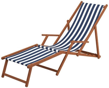 Erst-Holz Gartenliege Holz-Liegestuhl Sonnenliege Strandliege mit Stofffarbe Blau/Wei&szlig;