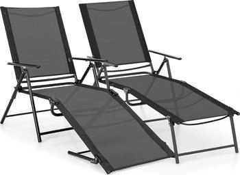 Costway Gartenliege 2 St. klappbar mit verstellbarer Rückenlehne Balkon schwarz