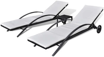 furnicato Gartenliege Sonnenliegen mit Tisch Poly Rattan Schwarz 1 St.
