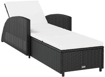 furnicato Gartenliege Sonnenliege mit Cremeweißer Auflage Poly Rattan Schwarz 1 St.