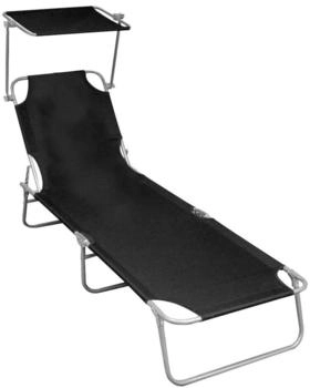 furnicato Gartenliege Klappliege mit Sonnendach Schwarz Aluminium 1 St.