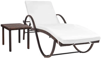 furnicato Gartenliege Sonnenliege mit Auflage & Tisch Poly Rattan Braun 1 St.