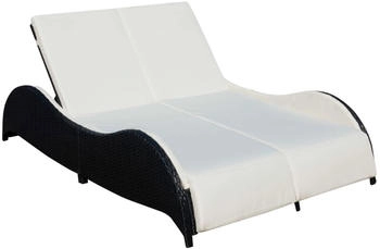 furnicato Gartenliege Doppel-Sonnenliege mit Auflage Poly Rattan Schwarz 1 St.