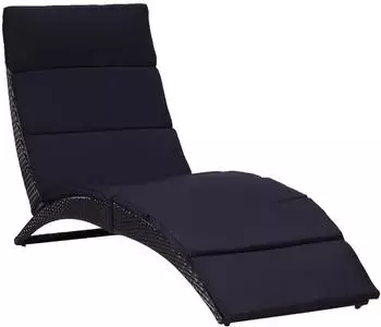 furnicato Sonnenliege mit Auflage Poly Rattan Schwarz/weiß
