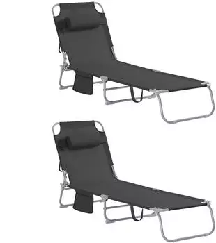 SoBuy Gartenliege OGS35x2 2-er Set Sonnenliege klappbar Gartenliege Liegestuhl für Gärten Balkon schwarz