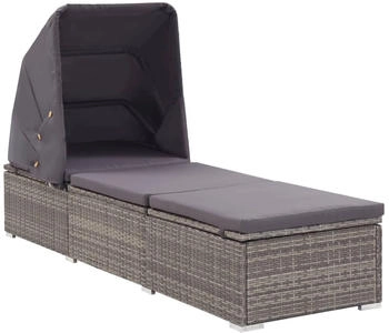 furnicato Gartenliege Sonnenliege mit Sonnenschutz und Auflagen Poly Rattan Grau 1 St.