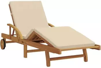 vidaXL Klappbare Sonnenliege mit Rädern & Kissen Beige Massivholz Akazie