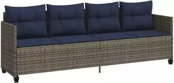vidaXL Sonnenliege mit Kissen Grau Poly Rattan