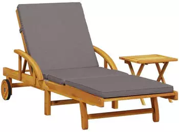 vidaXL Sonnenliege mit Auflage und Tisch Massivholz Akazie (3206363)