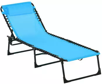 Outsunny Gartenliege mit 4-Fach verstellbare R&uuml;ckenlehne Liegestuhl 1 St. Sonnenliege bis 120 kg belastbar f&uuml;r Garten Strand Pool Blau schwarz | blau