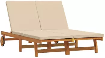 vidaXL Doppel-Sonnenliege mit Rollen und Kissen aus massivem Akazienholz Beige (3325190)