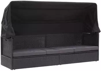 furnicato Gartenliege Outdoor-Sofabett mit Dach Poly-Rattan Schwarz 1 St.