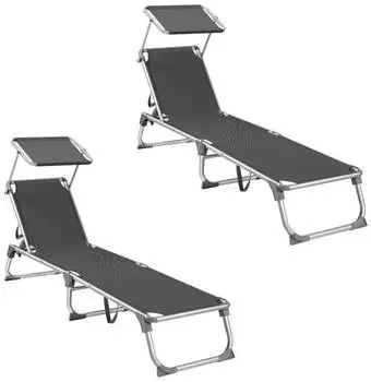 Songmics Sonnenliege klappbar 193 x 55 x 31 cm grau (2 Stk.)