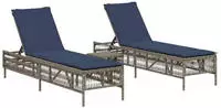 vidaXL Sonnenliegen 2 Stk. mit Tisch Grau Poly Rattan