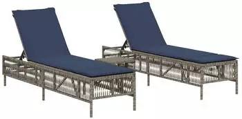 vidaXL Gartenliege Sonnenliegen 2 Stk. mit Tisch Poly Rattan 1 St. Grau