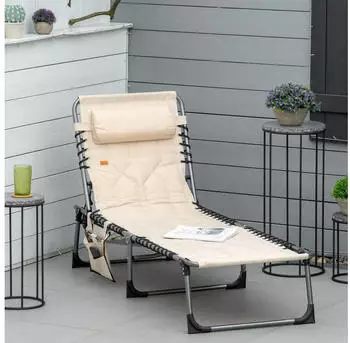 Outsunny Sonnenliege klappbar mit 5-Fach verstellbare R&uuml;ckenlehne (84B-841BG) beige