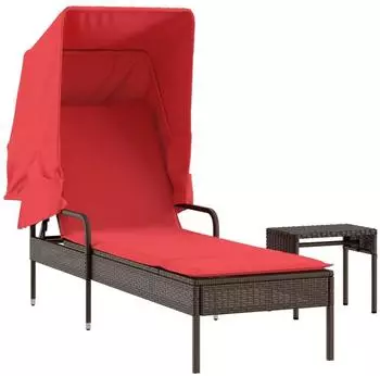 vidaXL Sonnenliege mit Sonnendach und Tisch Braun Polyrattan