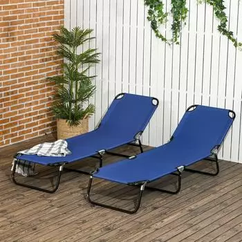 Outsunny Gartenliege Schwarz/Blau (2 Stk.)