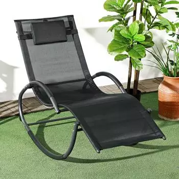 Outsunny Gartenliege Schaukelliege mit Kopfkissen Schwungliege 1 St. Schwungstuhl f&uuml;r Garten Balkon Schwarz 155 x 61 x 88 cm Schwarz