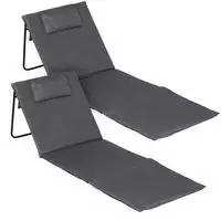 2er Set Faltbare Strandliege In Grau Ca. 145 X 48 X 45 Cm Mit Verstellbarer