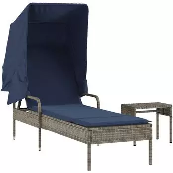 vidaXL Sonnenliege mit Sonnendach und Tisch Grau (2 Stk.)